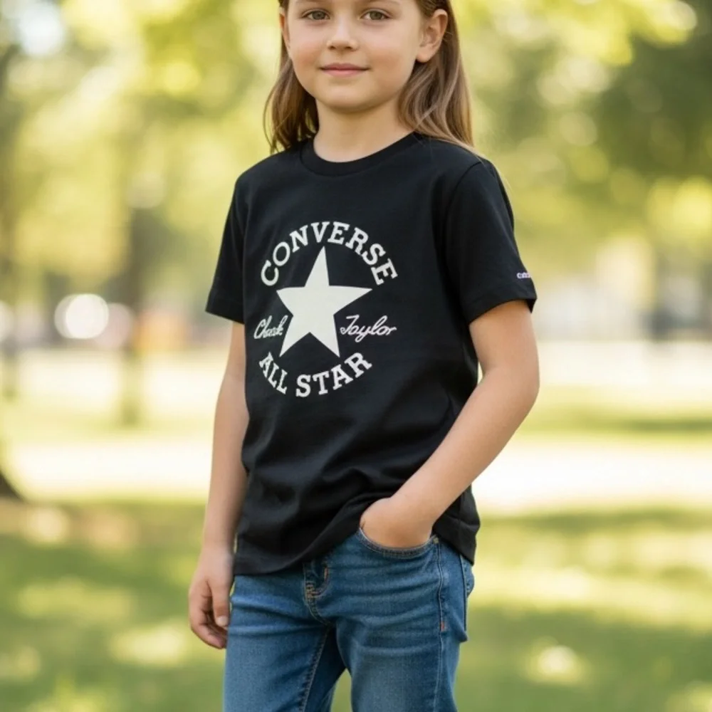CONVERSE (M) Kids All Star Tee Classic Black Gold Unisex Cotton-Blend Soft - Picture 11 of 11